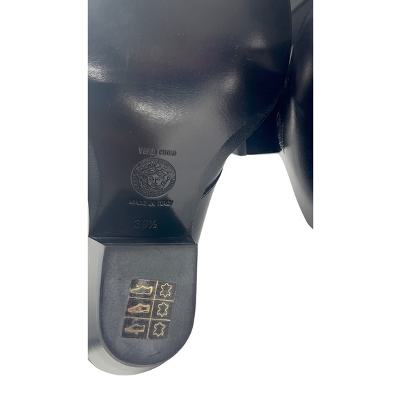 Versace Black Gold Leather Mules Heels Medusa Bucklel Women's 39.5 EU New - Picture 8 of 10